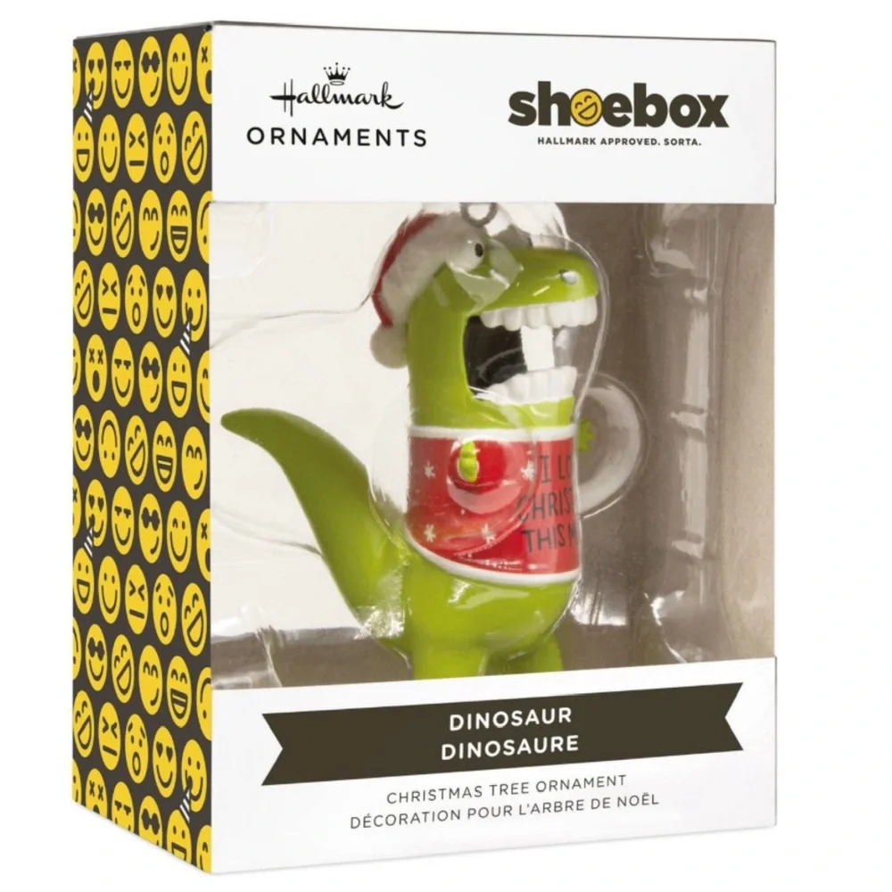 Hallmark Shoebox “Love Christmas This Much Dinosaur” Christmas Ornament (NWT)
